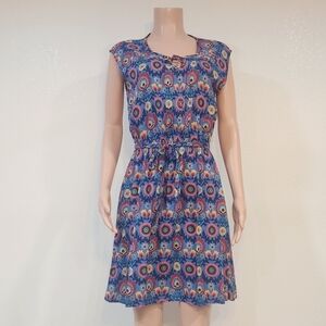 MATILDA Jane Blue Floral Dress Fit Flare Short Sleeve Keyhole SPLENDID Size M